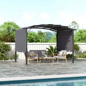 Dark Grey Retractable Arc-Shaped Mteal Garden Pergola