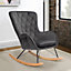 Dark Grey Rhombus Velvet Rocking Chair Armchair with Pocket