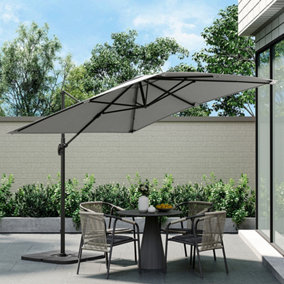 Dark Grey Rotatable Tilt Outdoor Garden Patio Roman Umbrella Cantilever Parasol for Beach Backyard and Pool with Square Base