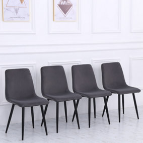 Dark Grey Set of 4 Velvet Accent Chair Dining Chair with Metal Legs