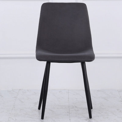 Dark Grey Set of 4 Velvet Accent Chair Dining Chair with Metal Legs