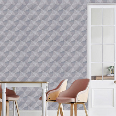 Dark Grey Simple PVC Wallpaper Grey Line Rhombus Geometrical 3D Wallpaper Roll 5m²