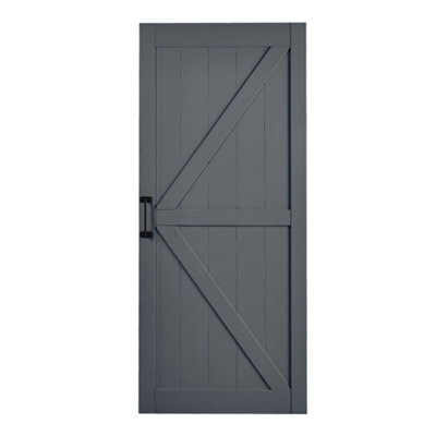 Dark Grey Sliding Internal Door Interior Slab Barn Door 91cm W x  213cm H with Sliding Guide 200cm