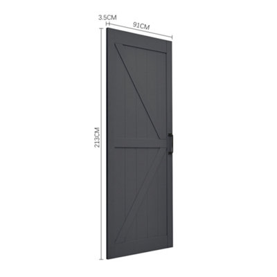 Dark Grey Sliding Internal Door Interior Slab Barn Door 91cm W x  213cm H with Sliding Guide 200cm