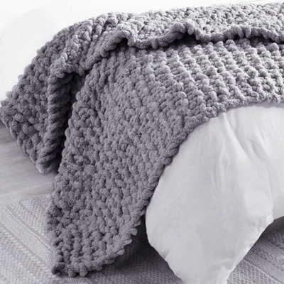 Dark Grey Soft Handwoven Knitted Chenille Blanket for Couch and Bed 150cm L x 100cm W