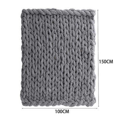 Dark Grey Soft Handwoven Knitted Chenille Blanket for Couch and Bed 150cm L x 100cm W