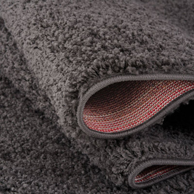 Dark Grey Soft Plain Design Fluffy Shaggy Rugs and Runners High Pile ...