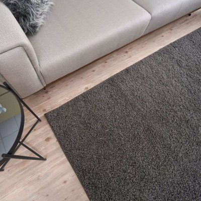 Dark Grey Soft Plain Design Fluffy Shaggy Rugs and Runners High Pile ...