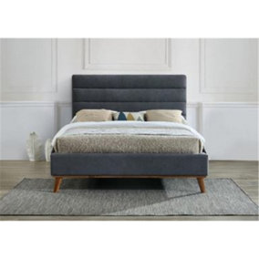 Dark Grey Squared Design Fabric Bed Frame - King 5ft