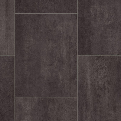 Dark Grey Stone Effect Vinyl Flooring For LivingRoom, Kitchen, 2.8mm Thick Cushion Backed Vinyl Sheet -2m(6'6") X 4m(13'1")-8m²