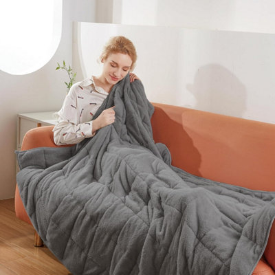Dark Grey Teddy Fleece Weighted Blanket Quilted Sherpa Throw Deep 
