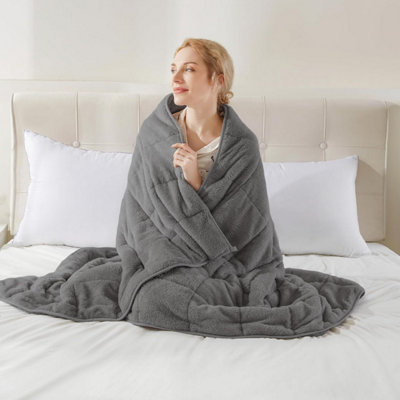 Dark Grey Teddy Fleece Weighted Blanket Quilted Sherpa Throw Deep
