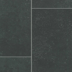 Dark Grey Tile Effect Vinyl Flooring For LivingRoom, Hallways, 2mm Cushion Backed Lino Vinyl Sheet-1m(3'3") X 2m(6'6")-2m²