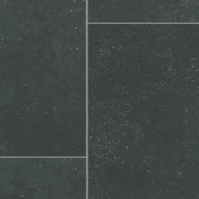 Dark Grey Tile Effect Vinyl Flooring For LivingRoom, Hallways, 2mm Cushion Backed Lino Vinyl Sheet-3m(9'9") X 2m(6'6")-6m²