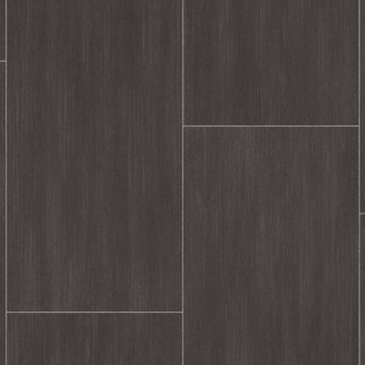 Dark Grey Tile Effect Vinyl Flooring For LivingRoom, Kitchen, 2.8mm Thick Cushion Backed Vinyl Sheet -2m(6'6") X 3m(9'9")-6m²