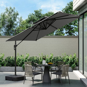 Dark Grey Tilt with LED Light Outdoor Garden Patio Umbrellas Parasol for Beach Backyard and Pool with Base