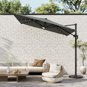 Dark Grey Tilt with LED Light Outdoor Garden Patio Umbrellas Parasol for Beach Backyard and Pool with Base