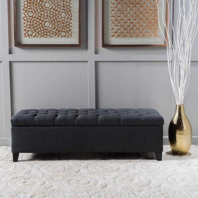 Dark Grey Upholstered Ottoman Storage Bench Deep Storage Padded Buttoned Seat