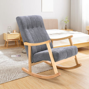 Dark Grey Velvet Upholstered Rocking Chair Rocker Glider Chair with High Back Recliner Armchair