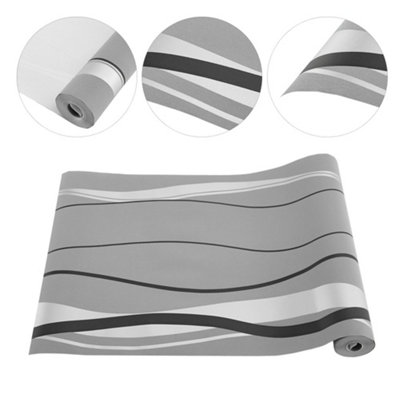 Dark Grey Wave Stripe Non Woven Geometric Patterned Wallpaper
