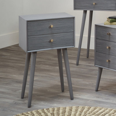 Dark Grey Wood 2 Drawer Bedside Table