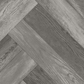 Dark Grey Wood Effect Herringbone Pattern Vinyl Sheet For DiningRoom LivngRoom Hallways And Kitchen Use-9m X 2m (18m²)