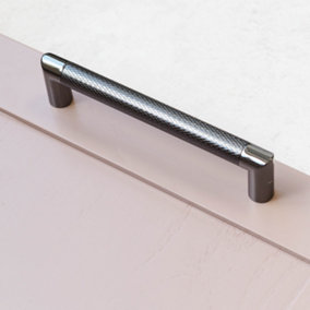 Dark Gunmetal Grey & Chrome Kitchen Cabinet Knurled Handle 160mm Bathroom Bedroom Cupboard Door Drawer Pull