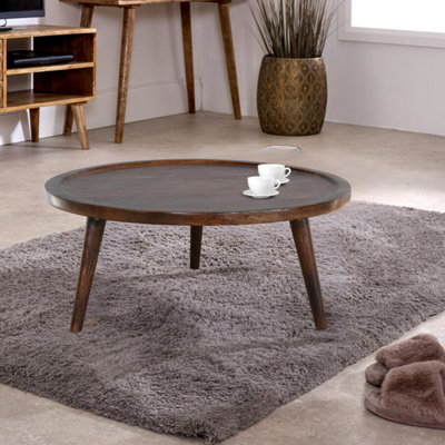 Dark wood round store side table