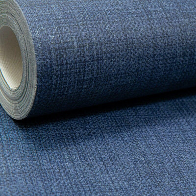 Dark Navy Midnight Blue Plain Wallpaper Subtle Shine Shimmer Woven Linen Effect