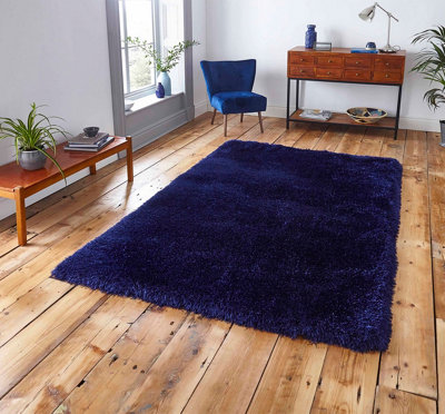 Dark Navy Plain Shaggy Handmade Modern Easy to clean Rug for Bed Room Living Room and Dining Room-120cm X 170cm