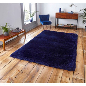 Dark Navy Plain Shaggy Handmade Modern Easy to clean Rug for Bed Room Living Room and Dining Room-120cm X 170cm