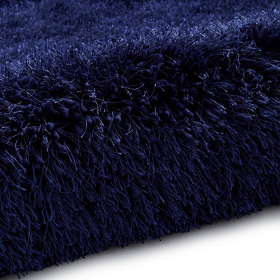 Dark Navy Plain Shaggy Handmade Modern Easy to clean Rug for Bed Room Living Room and Dining Room-200cm X 290cm