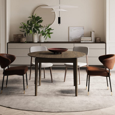 Dark Oak Extendable Dining Table 90-210cm - Space-Saving Round to Oval Design