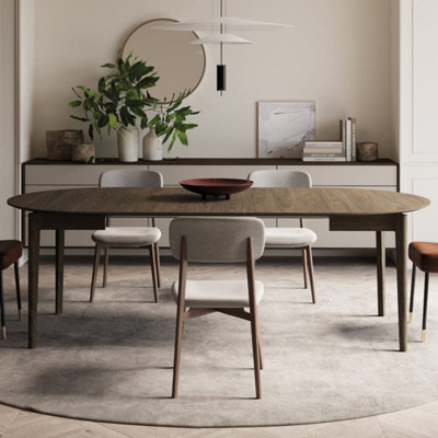 Dark Oak Extendable Dining Table 90-210cm - Space-Saving Round to Oval Design