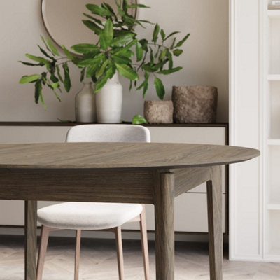 Dark Oak Extendable Dining Table 90-210cm - Space-Saving Round to Oval Design