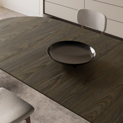 Dark Oak Extendable Dining Table 90-210cm - Space-Saving Round to Oval Design