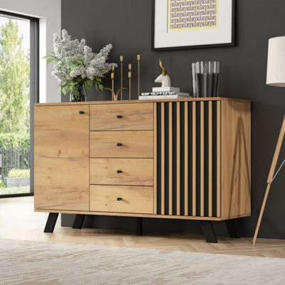 Dark Oak Sideboard with 4 Drawers and 2 Cabinets