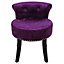 Dark Purple Velvet Upholstered Dressing Table Stool with Black Rubberwood Legs