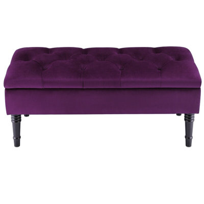 Dark Purple Velvet Upholstered Storage Ottoman Bench Bed End Bench with Rubberwood Legs W 1020 x D 410 x H 430 mm