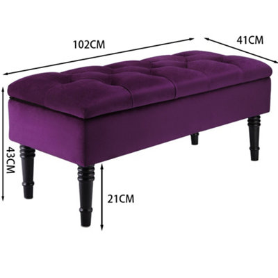 Dark Purple Velvet Upholstered Storage Ottoman Bench Bed End Bench with Rubberwood Legs W 1020 x D 410 x H 430 mm
