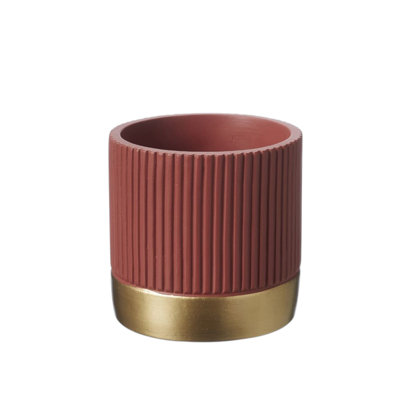 Dark Red Fluted Ceramic Indoor Plant Pot with Gold Base (H12 x Dia. 12cm)