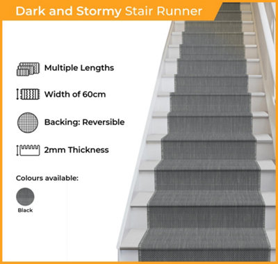 Dark & Stormy Stair Runner - Reversible, Durable & Hardwearing Carpet ...