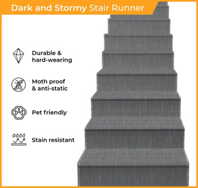 Dark & Stormy Stair Runner - Reversible, Durable & Hardwearing Carpet ...