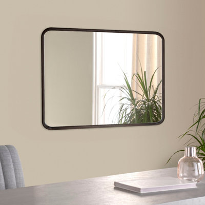 Dark Wood Curved Wall Mirror 120x80cm