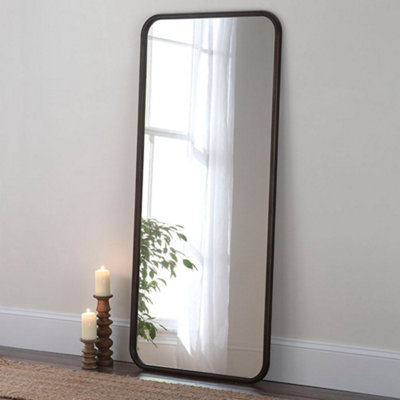 Dark Wood Curved Wall Mirror 180x80cm