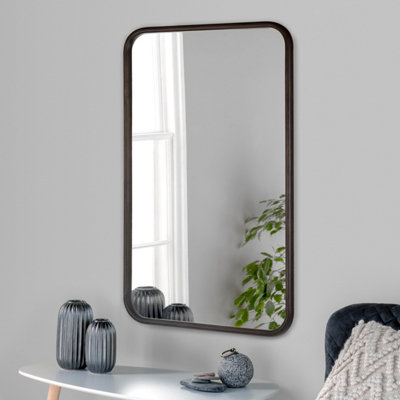 Dark Wood Curved Wall Mirror 90x60cm