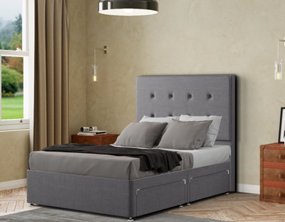 Grey divan bed with online drawers and headboard