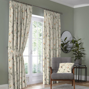 Darnley Nature Inspired Print Pair of Pencil Pleat Curtains With Tie-Backs