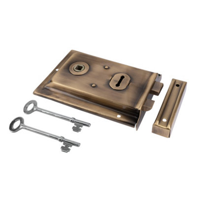 Dart Brass Flange Rim Lock 107mm Backset - Antique Brass