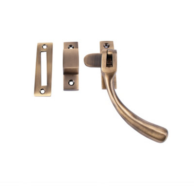Dart Bulb End Brass Window Fastener with Hook & Mortice Plate - Antique Brass